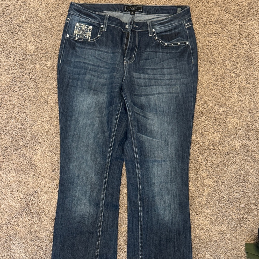 Cato Dark Blue Boot Cut Jeans with Pocket Embellishments